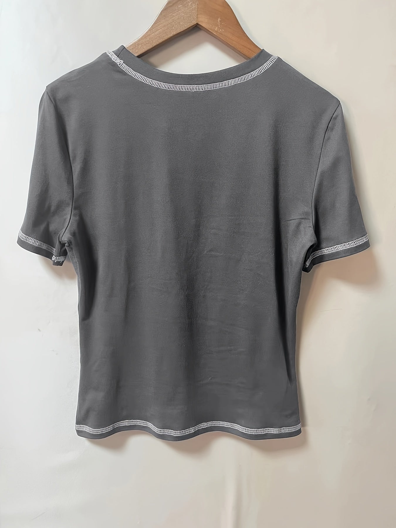 Women's Y2K Graphic T-Shirt - Dark Grey with White "HOSTEL MONSTER" Letter Print, Stretchy Round Neck Tee, Machine Washable Regular Fit for All-Season Casual Wear, Ladies T Shirts, Versatile Clothing, Medium Elasticity