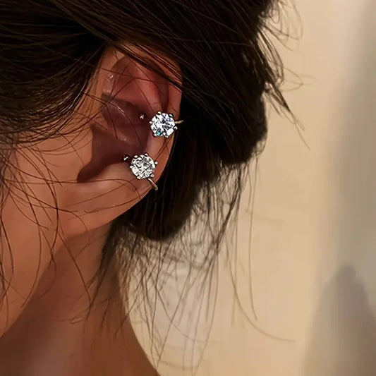 Elegant Shiny Synthetic Zirconia Hoop Earrings Adjustable Non Piercing Ear Clips for Women Daily Wear Party Banquet Jewelry Gift