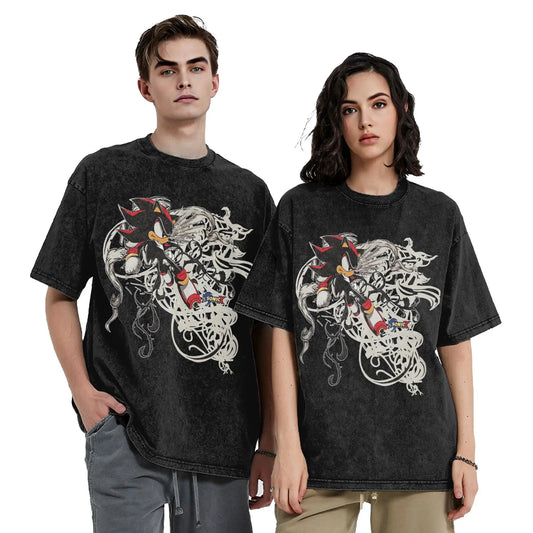 Washed T Shirts S-Shadows Cool H-Hedgehoged Hip Hop Retro T-Shirt Oversize Streetwear Printed Tops Tee Shirt for Men Women